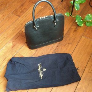 Brooks Brothers Black Leather Dome Satchel Bag with Dust Cover